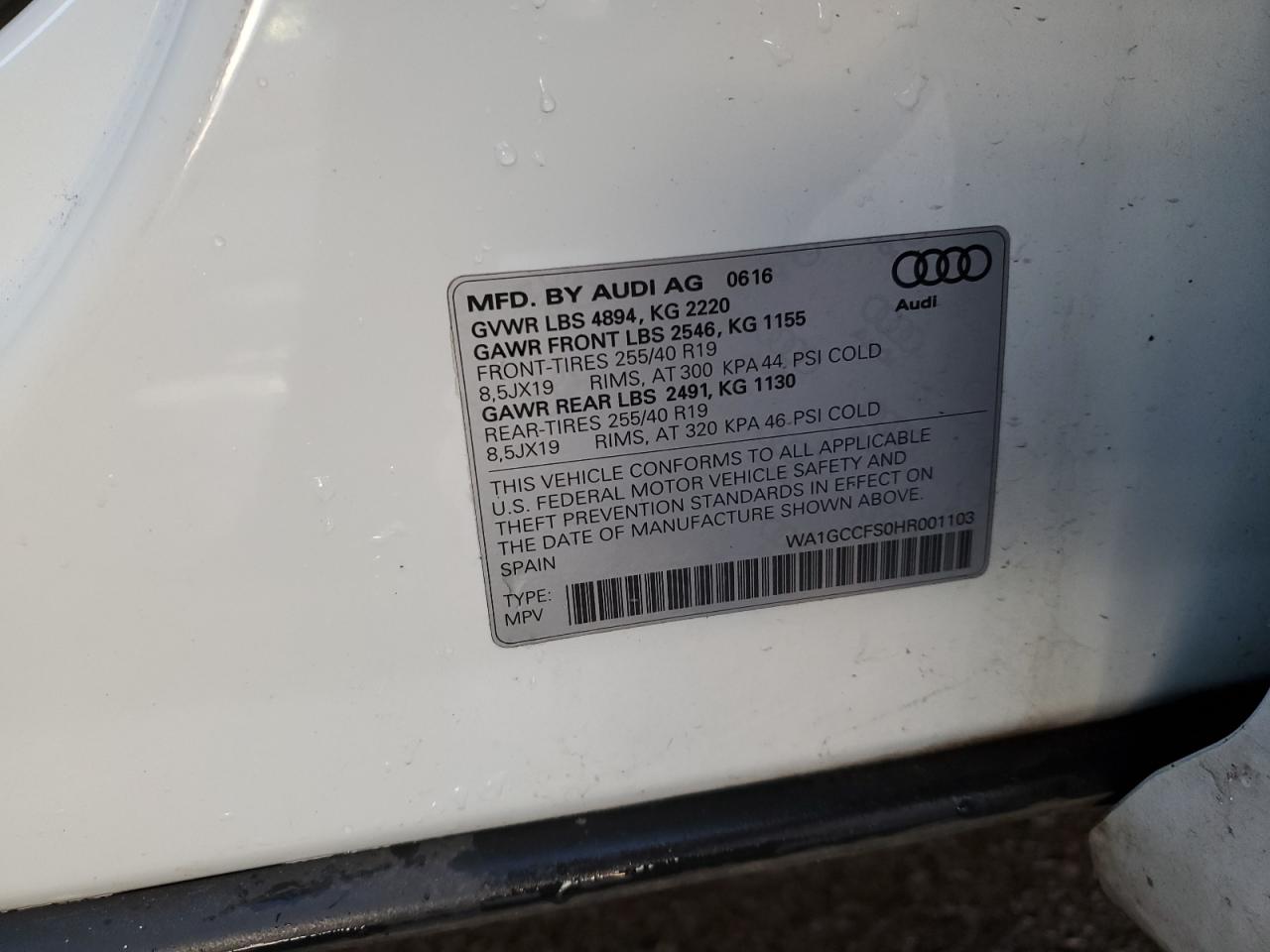 2017 Audi Q3 Prestige VIN: WA1GCCFS0HR001103 Lot: 92045425