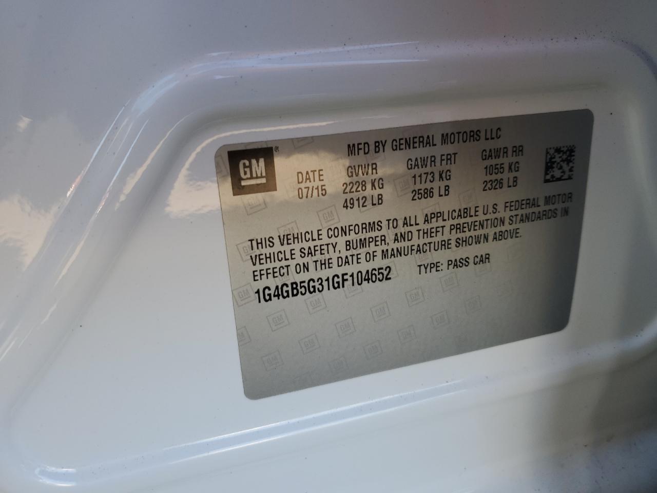 2016 Buick Lacrosse VIN: 1G4GB5G31GF104652 Lot: 92643095