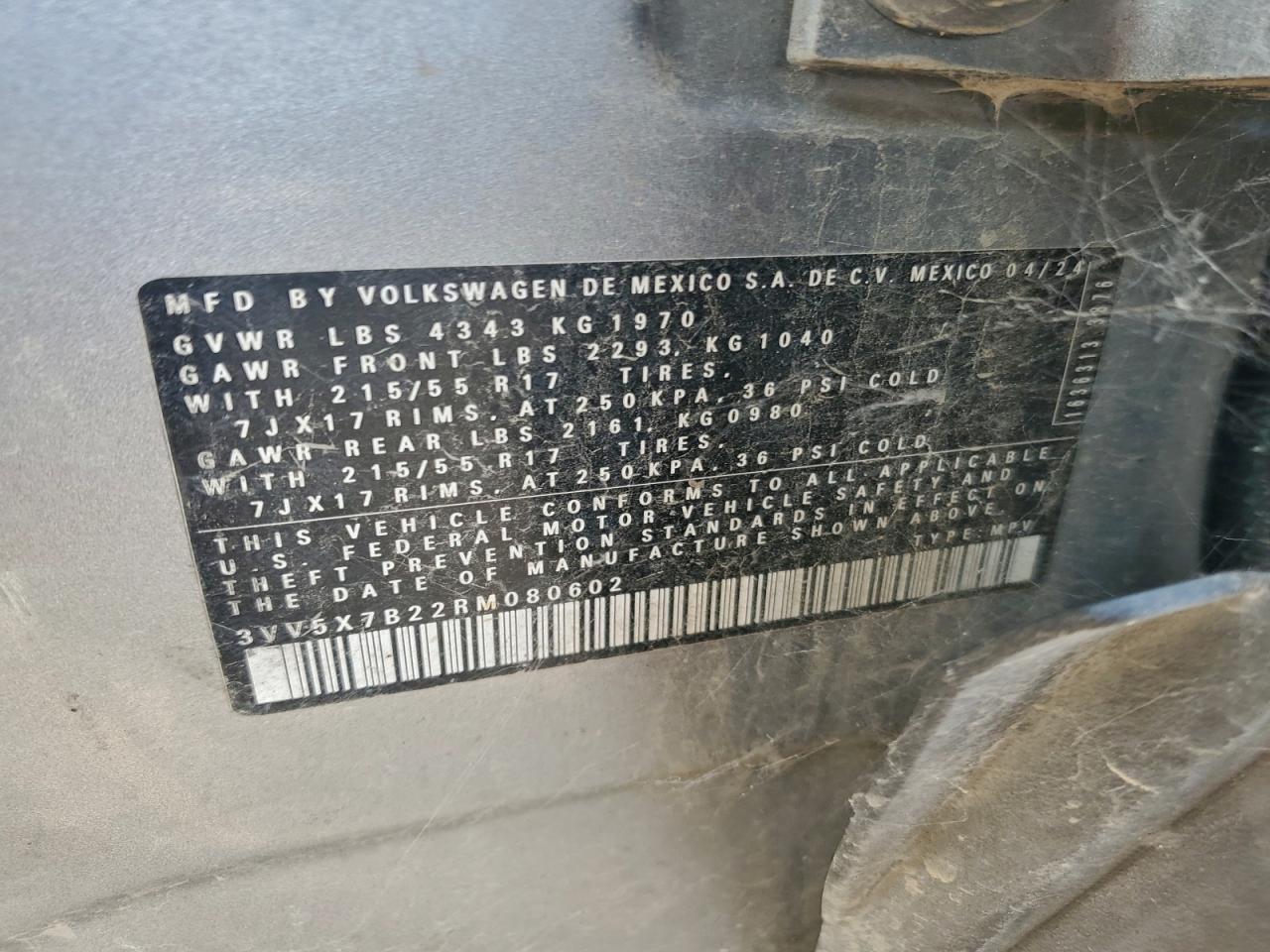 2024 Volkswagen Taos S VIN: 3VV5X7B22RM080602 Lot: 93096775