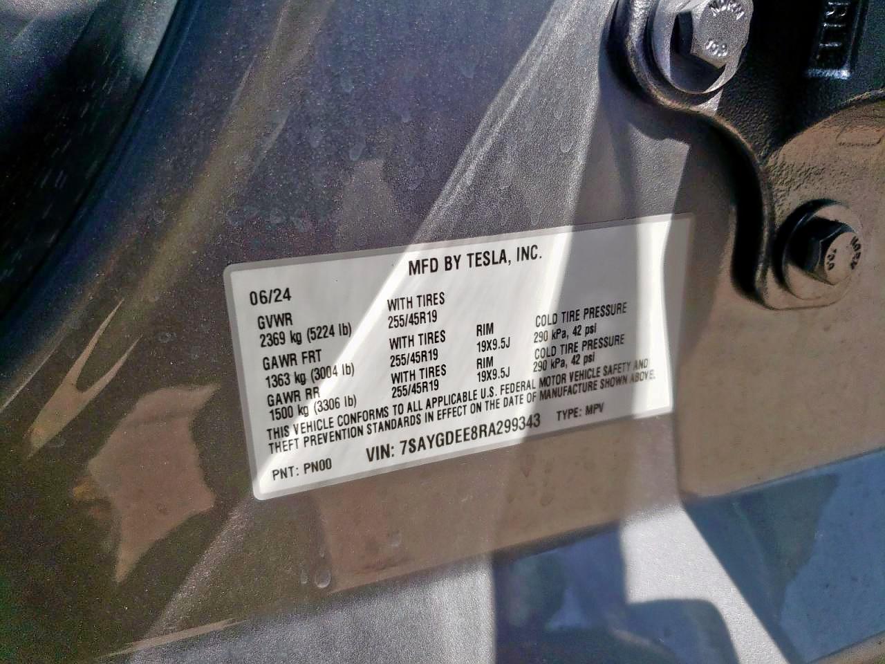 2024 Tesla Model Y VIN: 7SAYGDEE8RA299343 Lot: 93324115