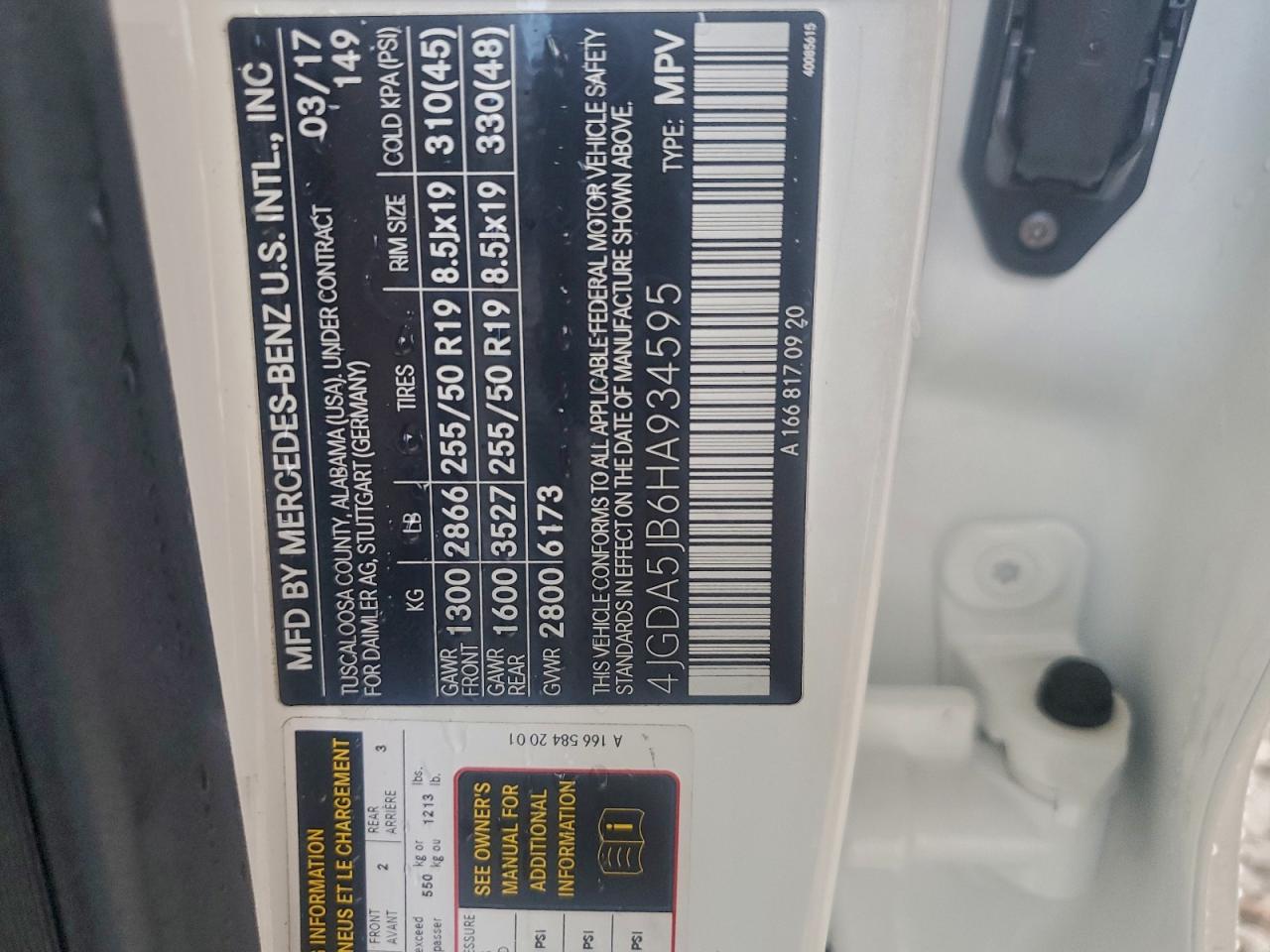 2017 Mercedes-Benz Gle 350 VIN: 4JGDA5JB6HA934595 Lot: 93980715