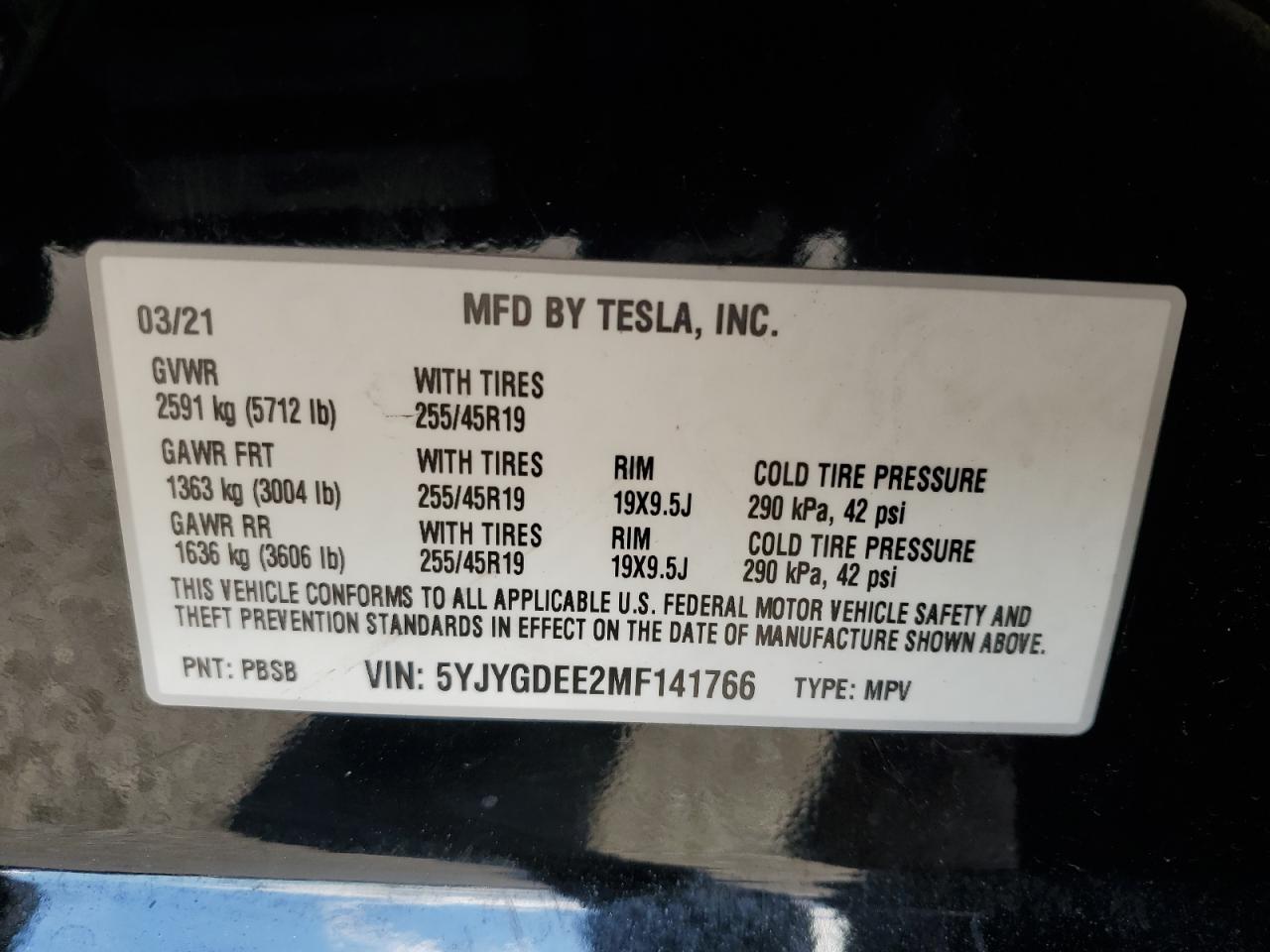 2021 Tesla Model Y VIN: 5YJYGDEE2MF141766 Lot: 92433805