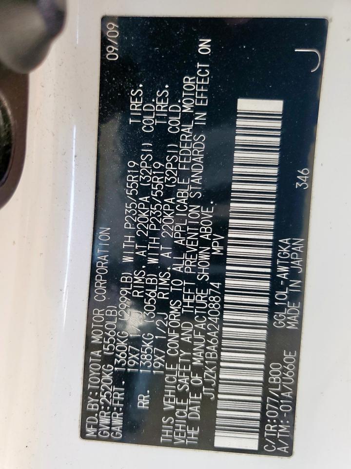 2010 Lexus Rx 350 VIN: JTJZK1BA6A2408874 Lot: 90493455