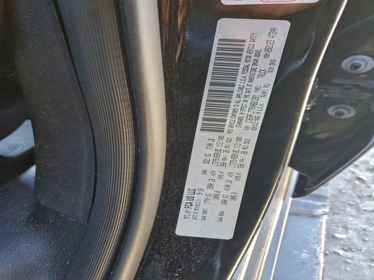 2019 Ram 1500 Laramie VIN: 1C6SRFJT7KN681281 Lot: 94697005