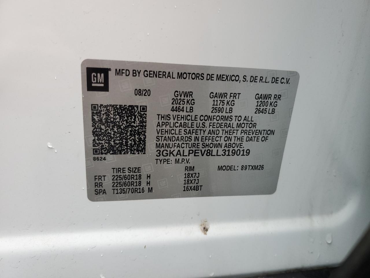 2020 GMC Terrain Slt VIN: 3GKALPEV8LL319019 Lot: 91993755