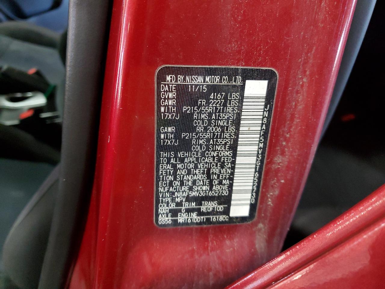 2016 Nissan Juke S VIN: JN8AF5MV3GT652730 Lot: 93925695