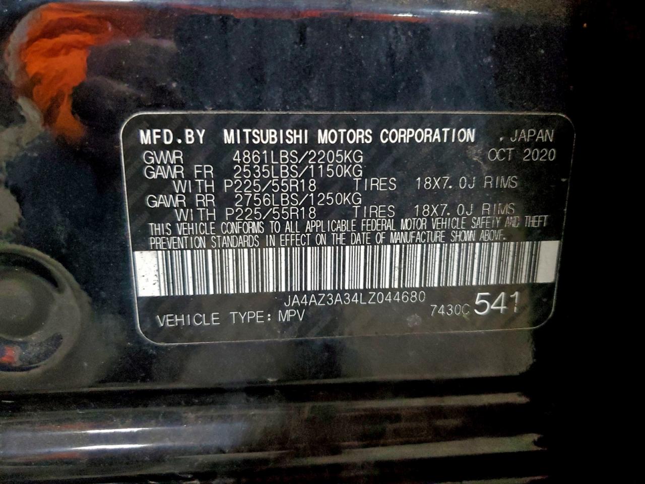 2020 Mitsubishi Outlander Se VIN: JA4AZ3A34LZ044680 Lot: 93418335