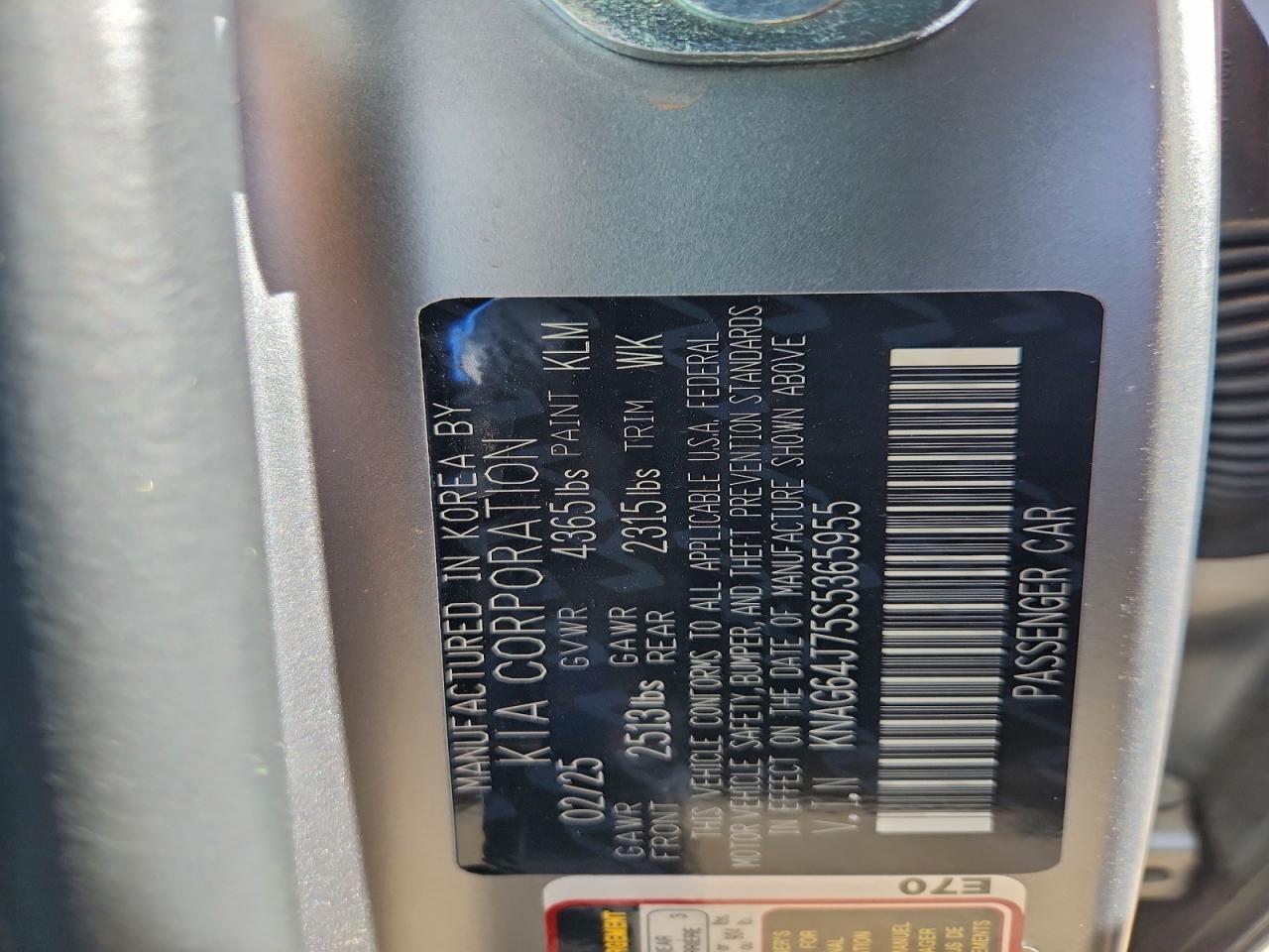 2025 Kia K5 Gt Line VIN: KNAG64J75S5365955 Lot: 93502225