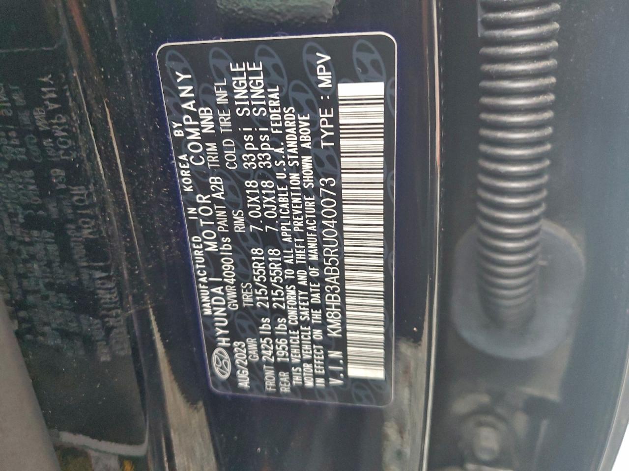 2024 Hyundai Kona Sel VIN: KM8HB3AB5RU040073 Lot: 94262345