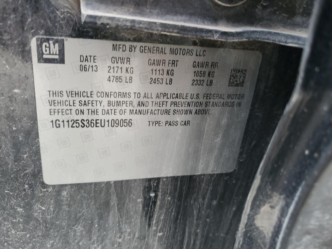 2014 Chevrolet Impala Lt VIN: 1G1125S36EU109056 Lot: 91796135