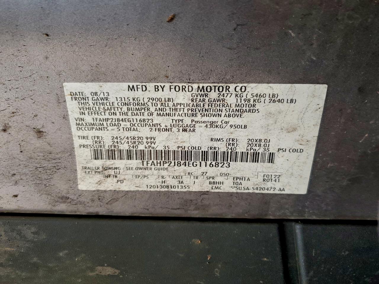 2014 Ford Taurus Limited VIN: 1FAHP2J84EG116823 Lot: 94420045