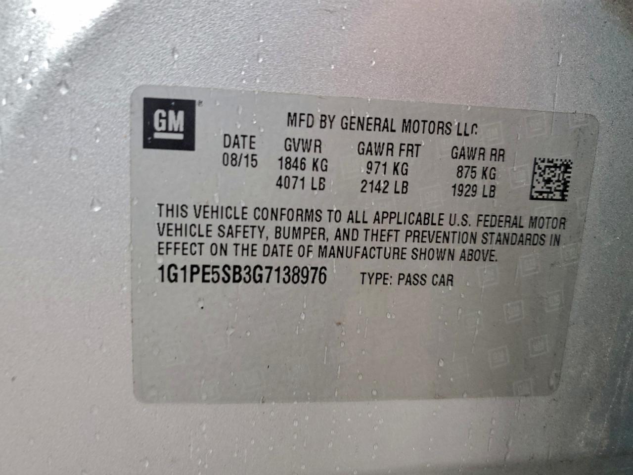 2016 Chevrolet Cruze Limited Lt VIN: 1G1PE5SB3G7138976 Lot: 94145285