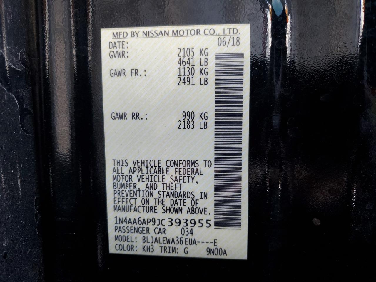 2018 Nissan Maxima 3.5S VIN: 1N4AA6AP9JC393955 Lot: 93345605