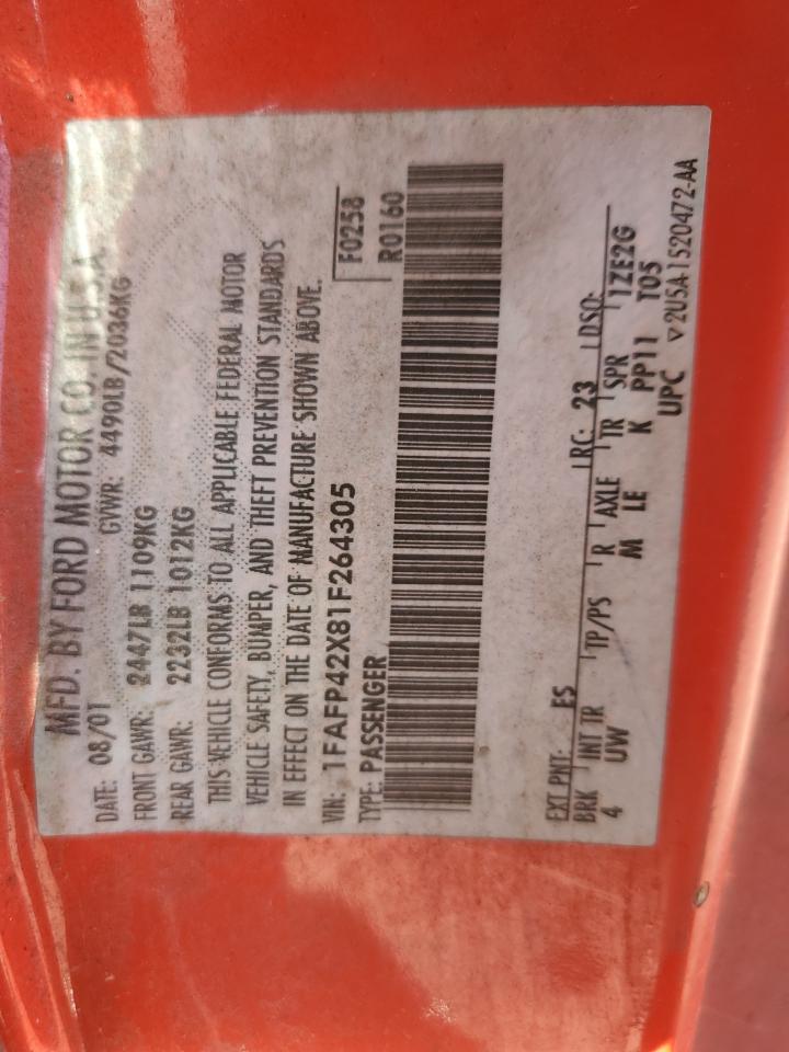 2001 Ford Mustang Gt VIN: 1FAFP42X81F264305 Lot: 92060375