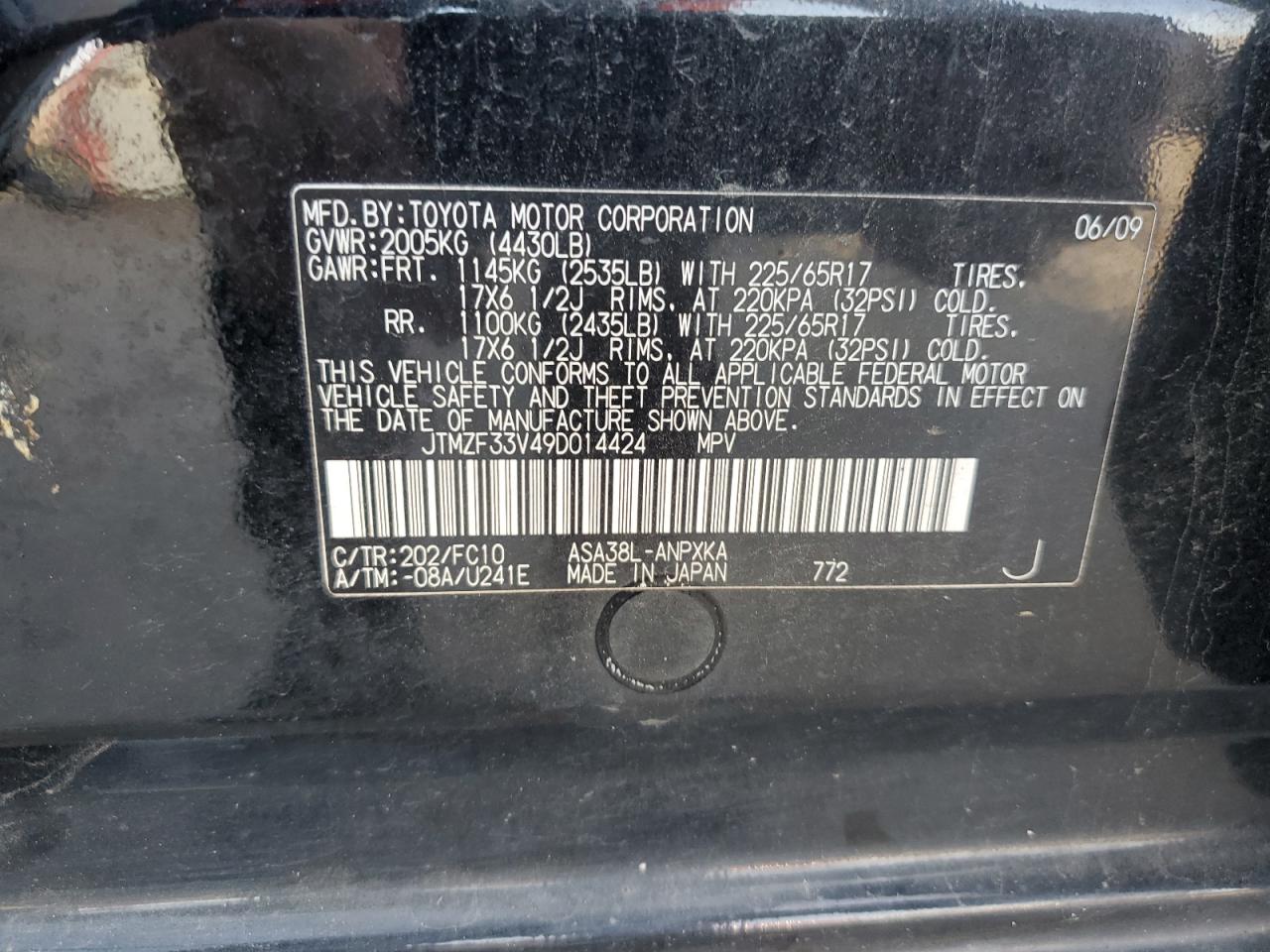 2009 Toyota Rav4 VIN: JTMZF33V49D014424 Lot: 91651685