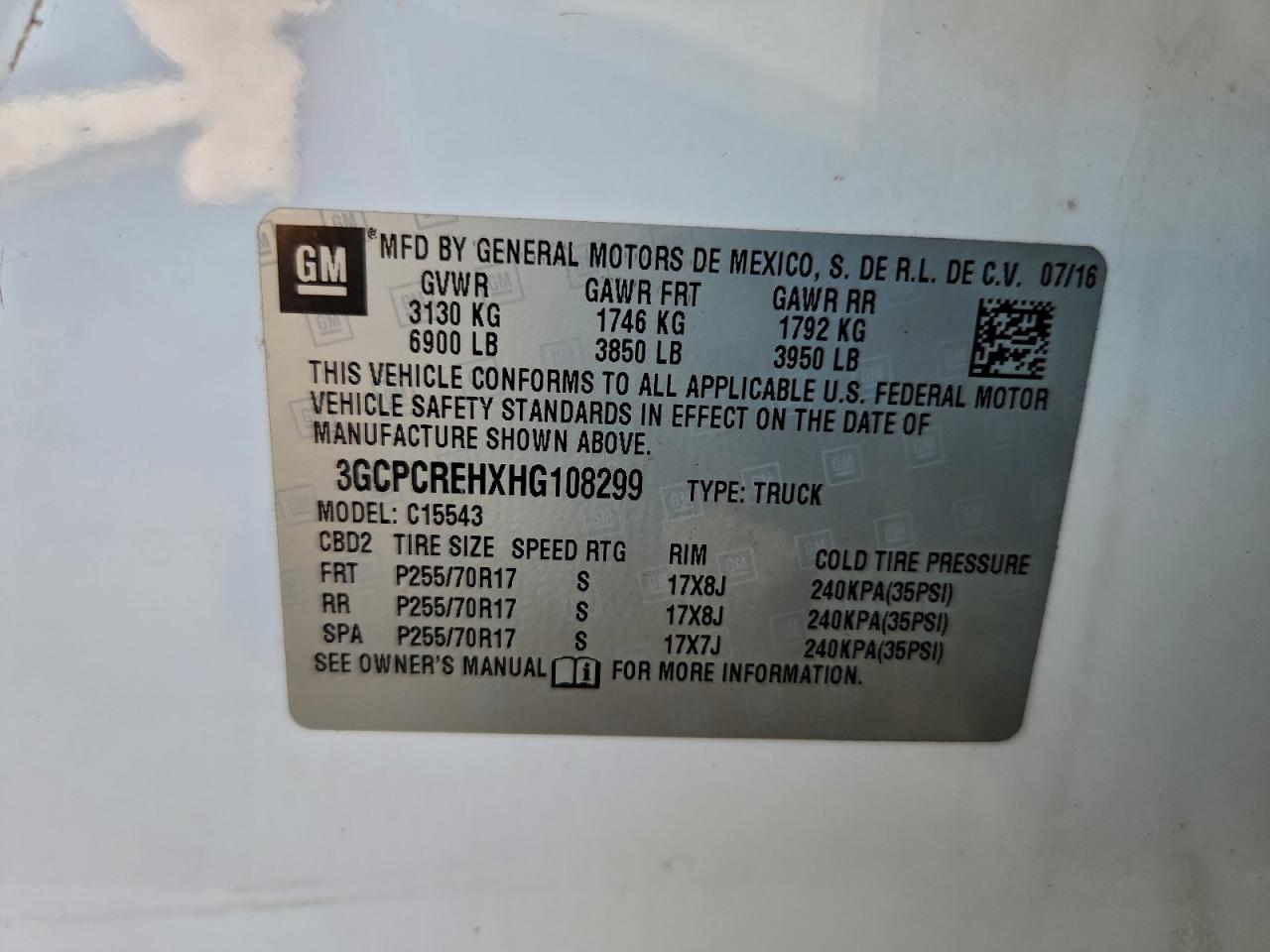 2017 Chevrolet Silverado C1500 Lt VIN: 3GCPCREHXHG108299 Lot: 93444215