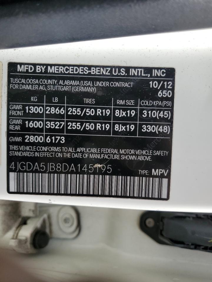 2013 Mercedes-Benz Ml 350 VIN: 4JGDA5JB8DA145195 Lot: 92902135