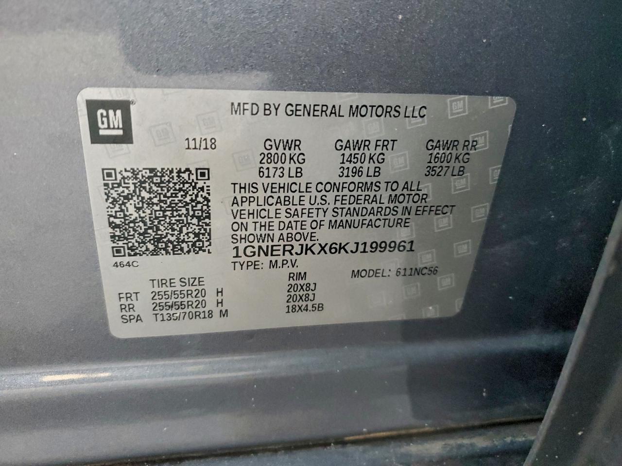 2019 Chevrolet Traverse Rs VIN: 1GNERJKX6KJ199961 Lot: 94316965