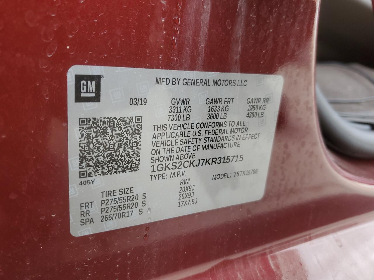 2019 GMC Yukon Denali VIN: 1GKS2CKJ7KR315715 Lot: 93456935