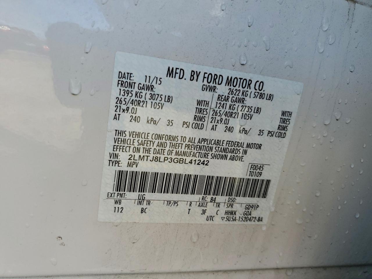 2016 Lincoln Mkx Reserve VIN: 2LMTJ8LP3GBL41242 Lot: 93388765