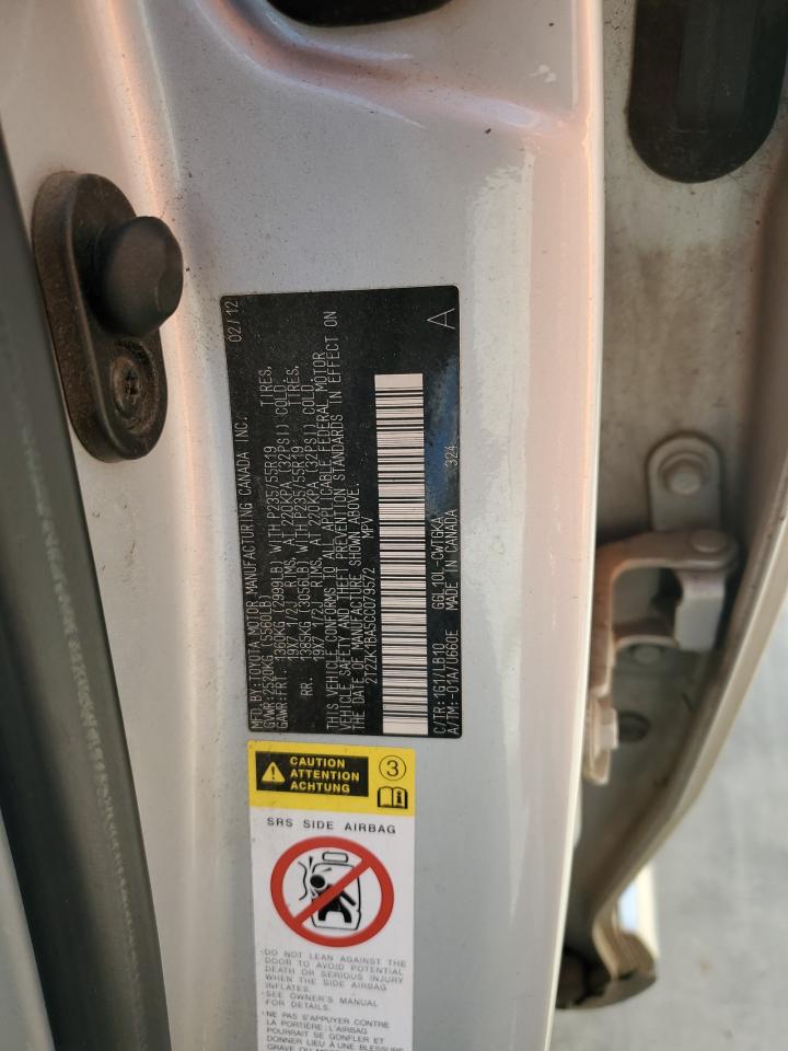 2012 Lexus Rx 350 VIN: 2T2ZK1BA5CC079572 Lot: 91773365