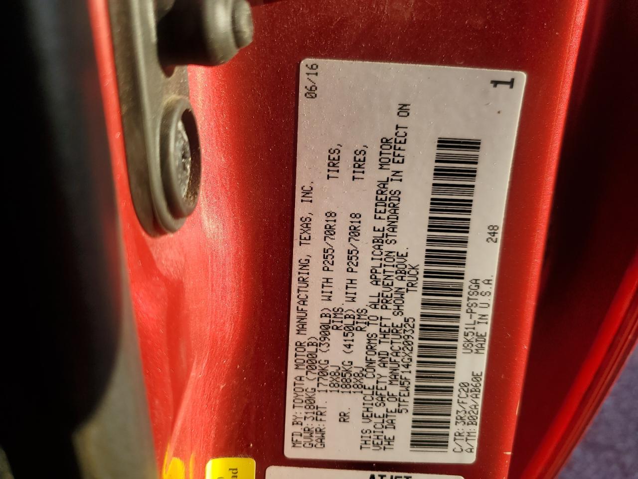 2016 Toyota Tundra Crewmax Sr5 VIN: 5TFEW5F14GX209325 Lot: 91636965