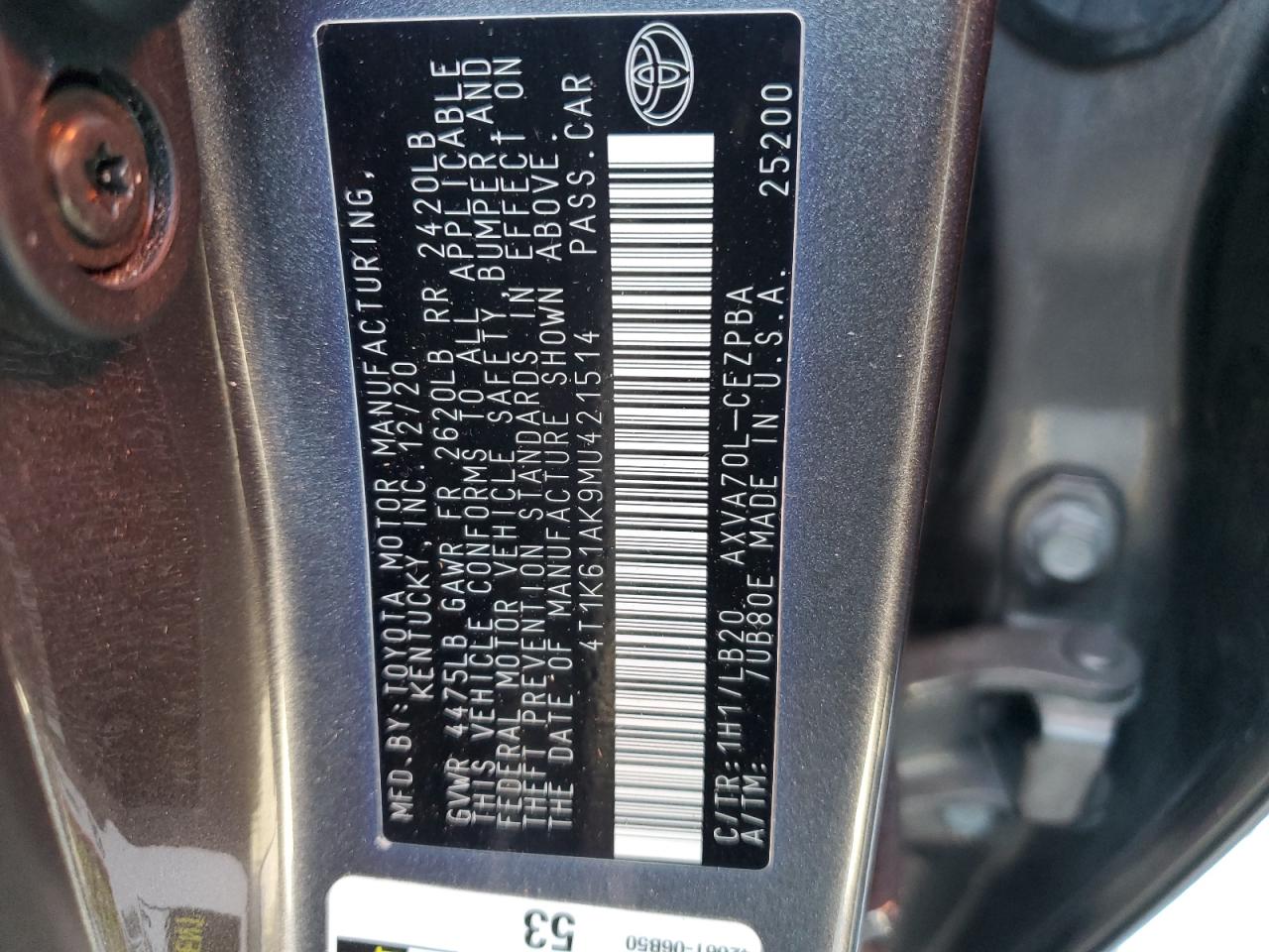 2021 Toyota Camry Xse VIN: 4T1K61AK9MU421514 Lot: 93445775