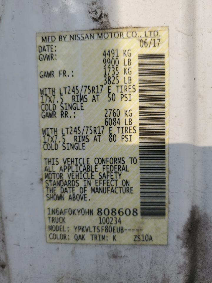 2017 Nissan Nv 2500 S VIN: 1N6AF0KY0HN808608 Lot: 91769265