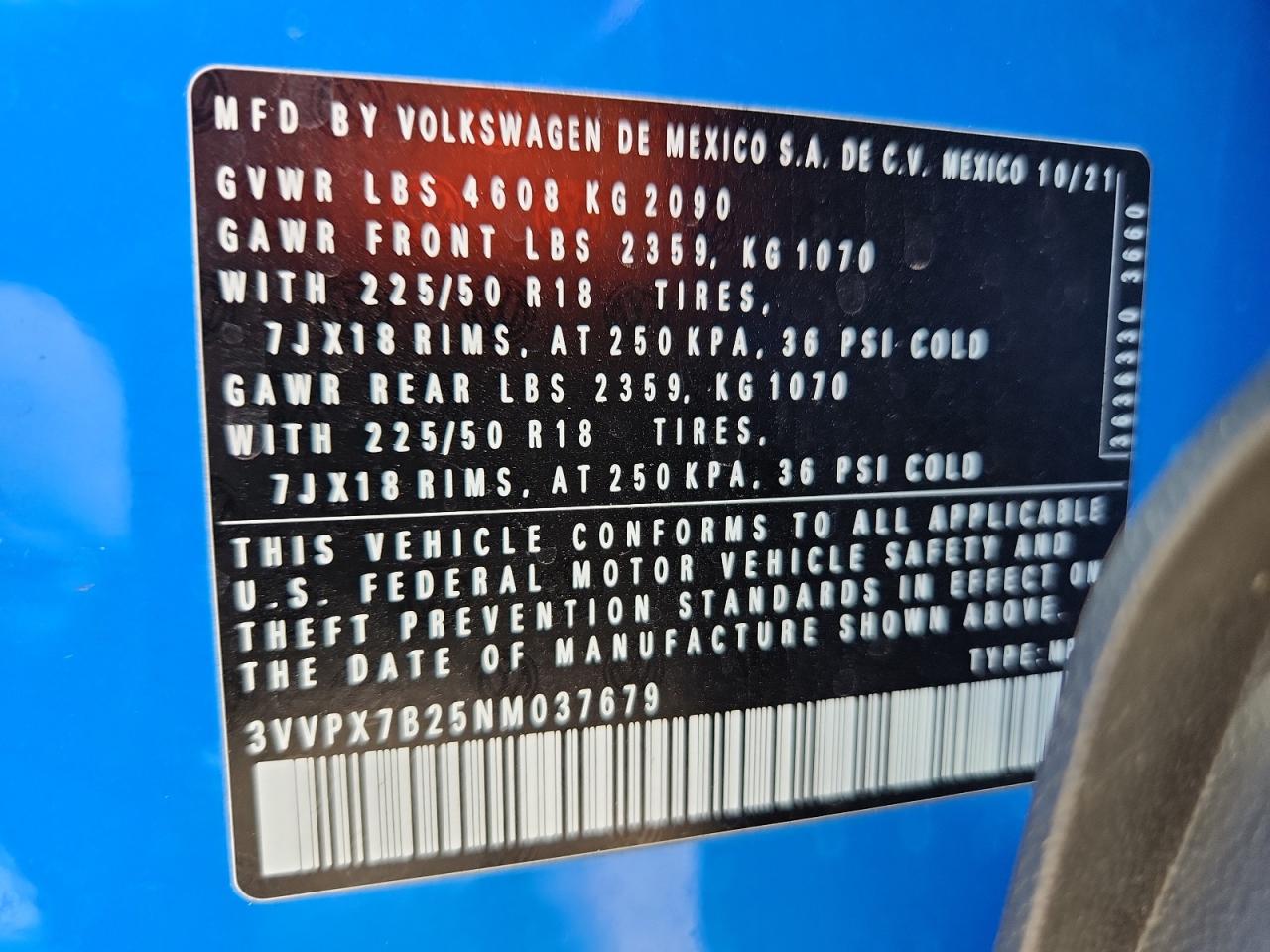 2022 Volkswagen Taos Se Iq Drive VIN: 3VVPX7B25NM037679 Lot: 92297335