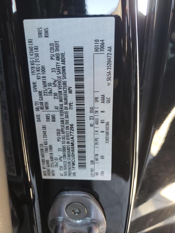 2021 Ford Escape Sel VIN: 1FMCU0H66MUA77296 Lot: 90722875