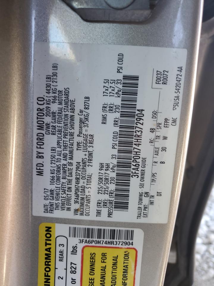 2017 Ford Fusion Se VIN: 3FA6P0H74HR372904 Lot: 93308155