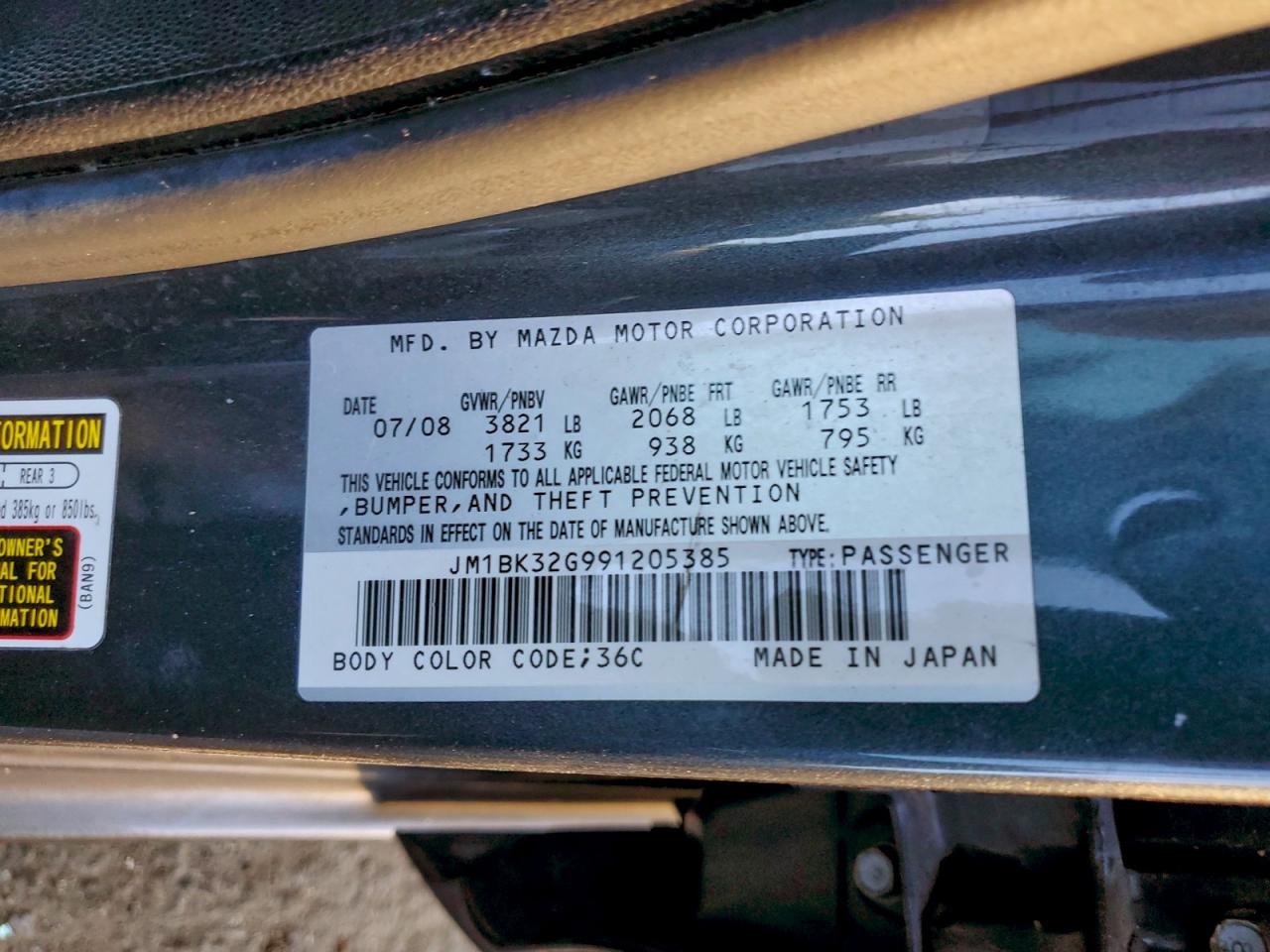 2009 Mazda 3 I VIN: JM1BK32G991205385 Lot: 94686995