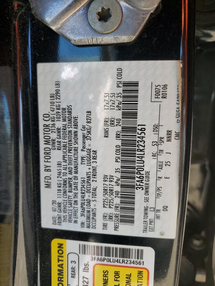 2020 Ford Fusion Se VIN: 3FA6P0LU4LR234561 Lot: 92324675