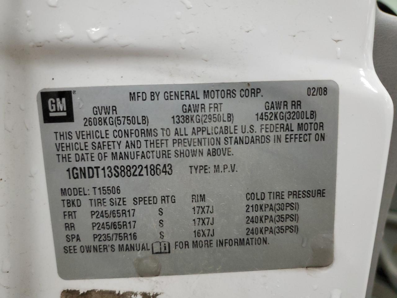 2008 Chevrolet Trailblazer Ls VIN: 1GNDT13S882218643 Lot: 93215935