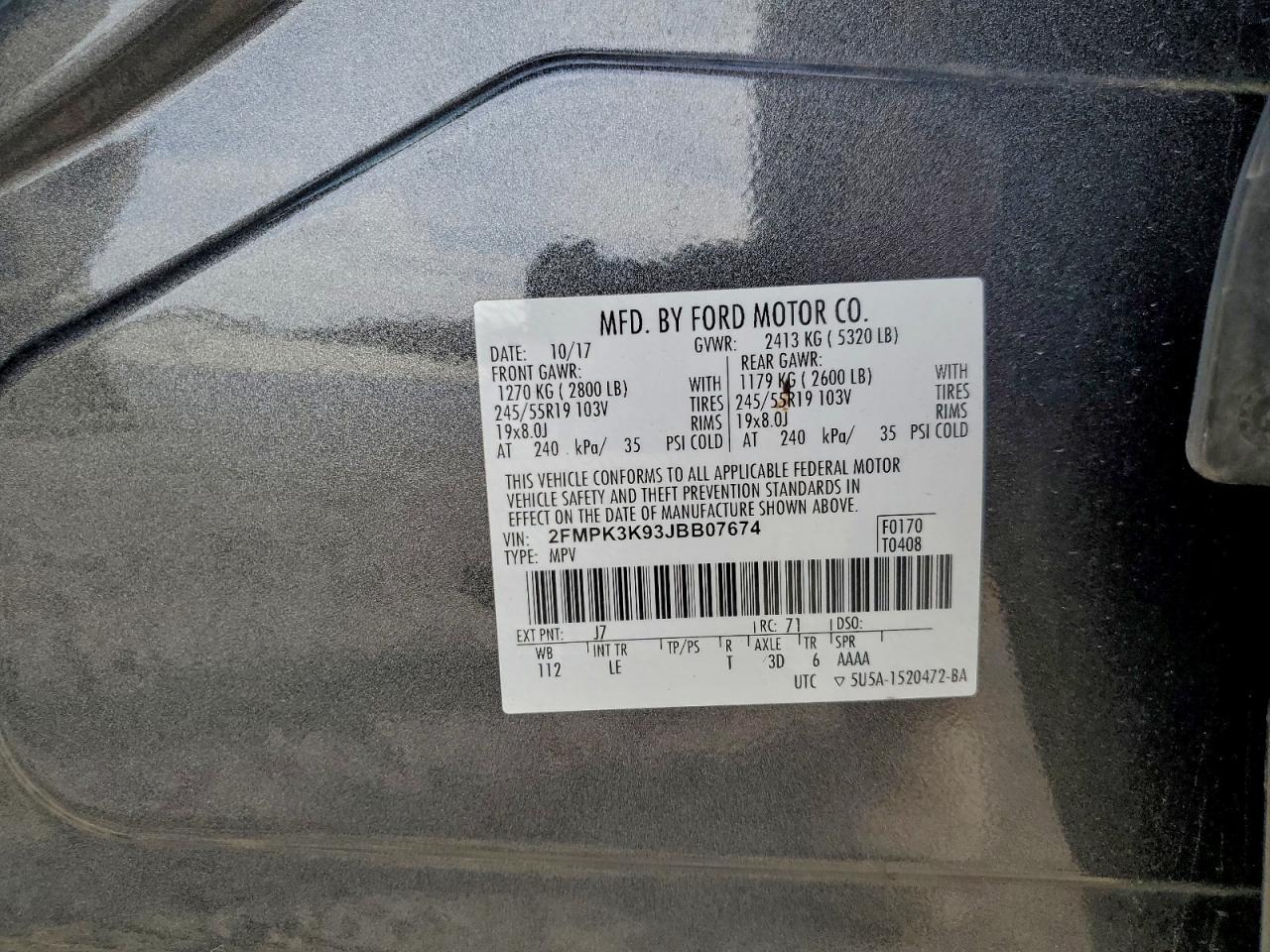 2018 Ford Edge Titanium VIN: 2FMPK3K93JBB07674 Lot: 94272565