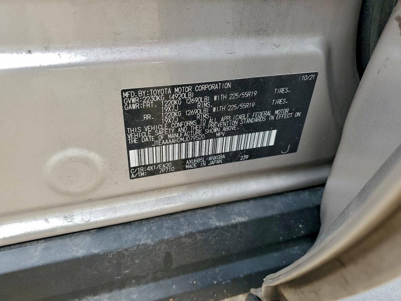 2021 Toyota Venza Le VIN: JTEAAAAH2MJ079520 Lot: 94331285