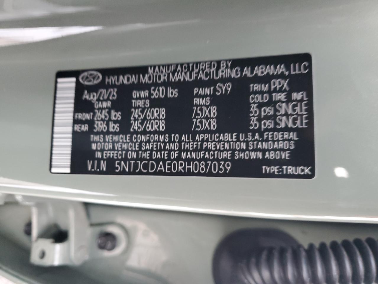 2024 Hyundai Santa Cruz Sel VIN: 5NTJCDAE0RH087039 Lot: 91869845