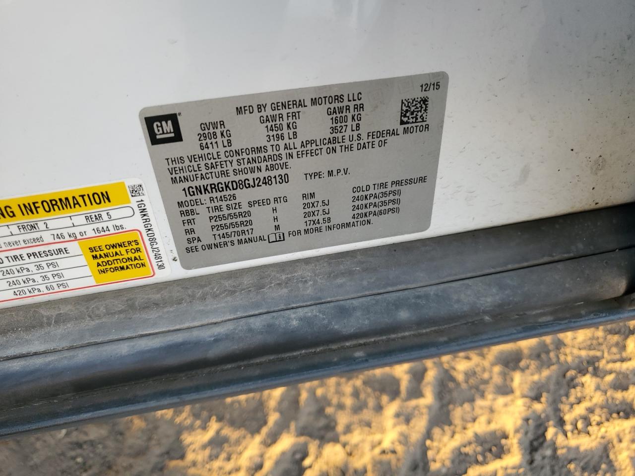 2016 Chevrolet Traverse Lt VIN: 1GNKRGKD8GJ248130 Lot: 92696495