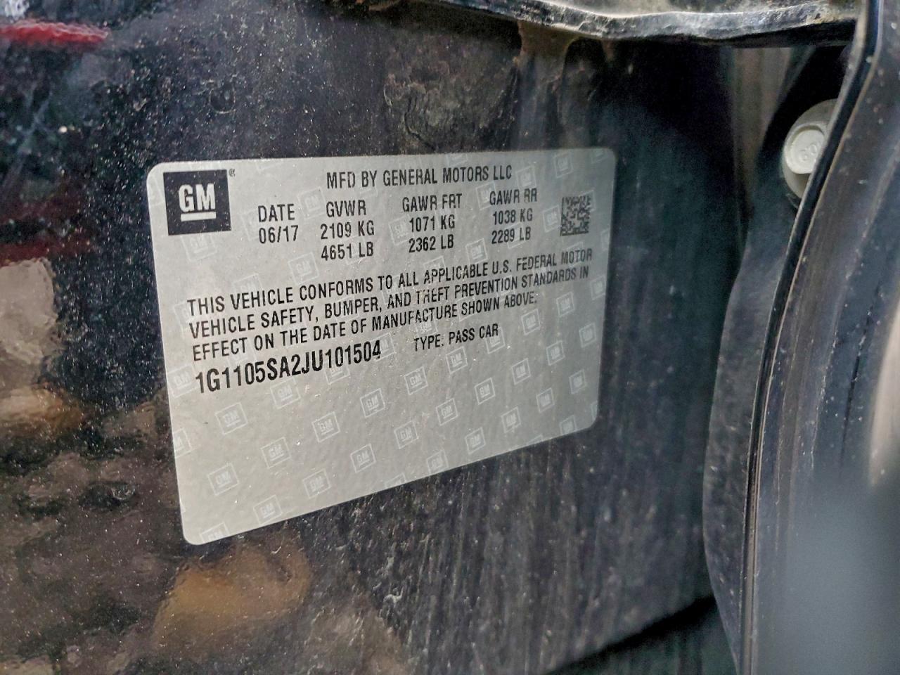 2018 Chevrolet Impala Lt VIN: 1G1105SA2JU101504 Lot: 94516095