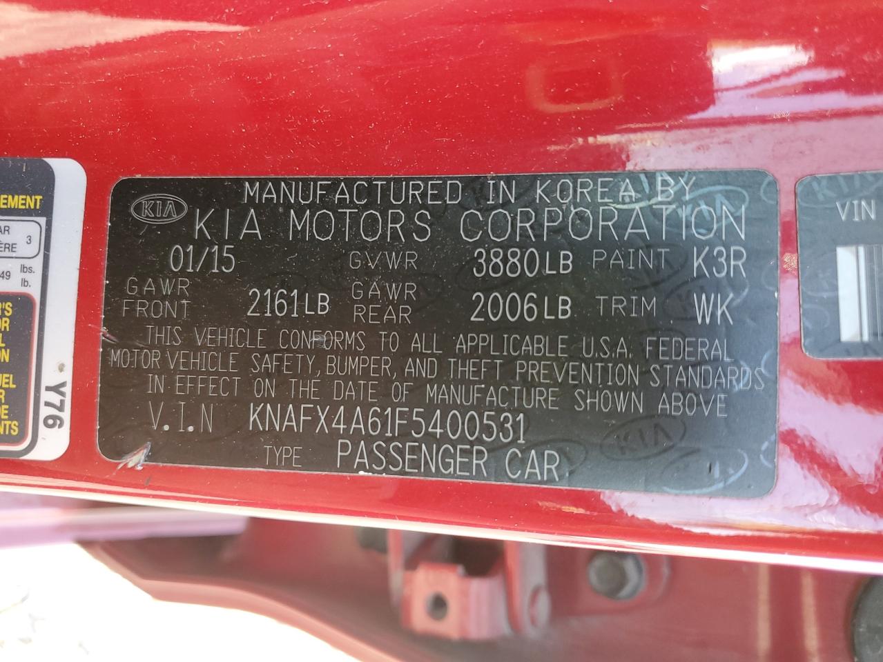 2015 Kia Forte Lx VIN: KNAFX4A61F5400531 Lot: 92704215