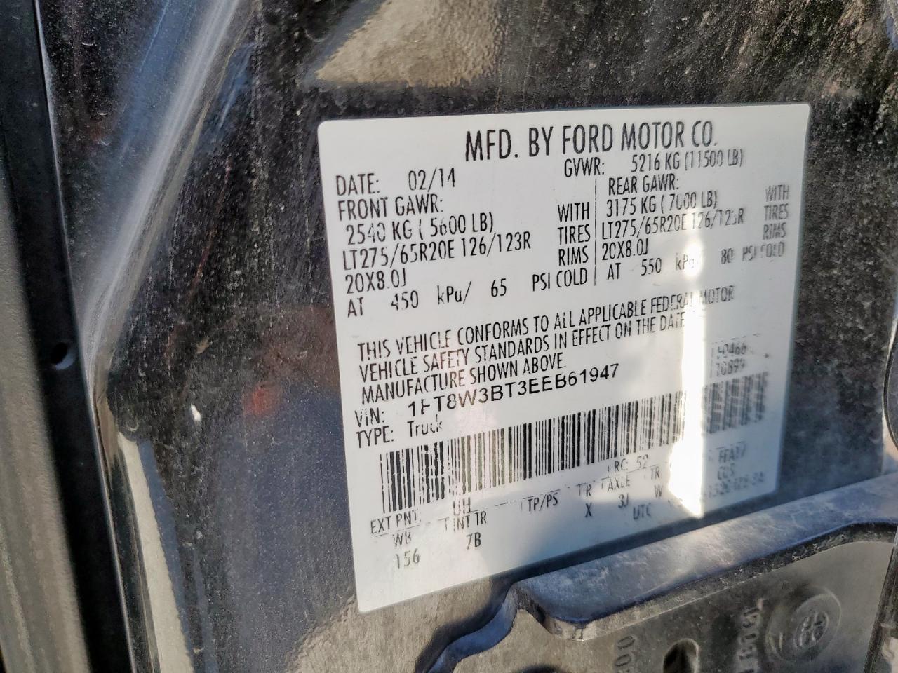 2014 Ford F350 Super Duty VIN: 1FT8W3BT3EEB61947 Lot: 92820115