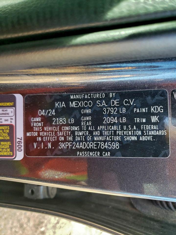 2024 Kia Forte Lx VIN: 3KPF24AD0RE784598 Lot: 94055025