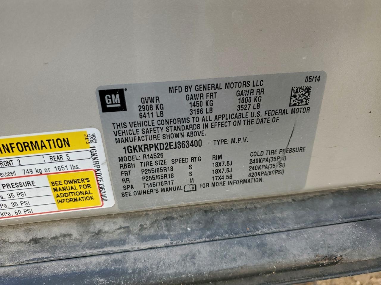 2014 GMC Acadia Sle VIN: 1GKKRPKD2EJ363400 Lot: 91972825