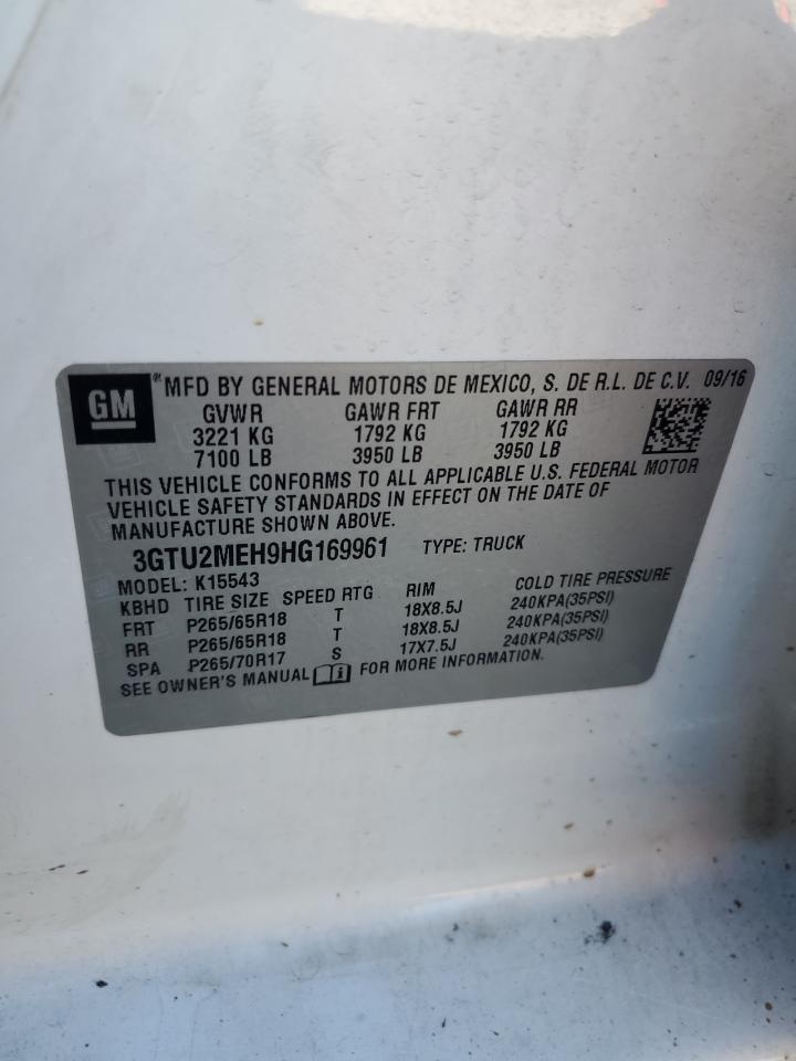 2017 GMC Sierra K1500 Sle VIN: 3GTU2MEH9HG169961 Lot: 92896995