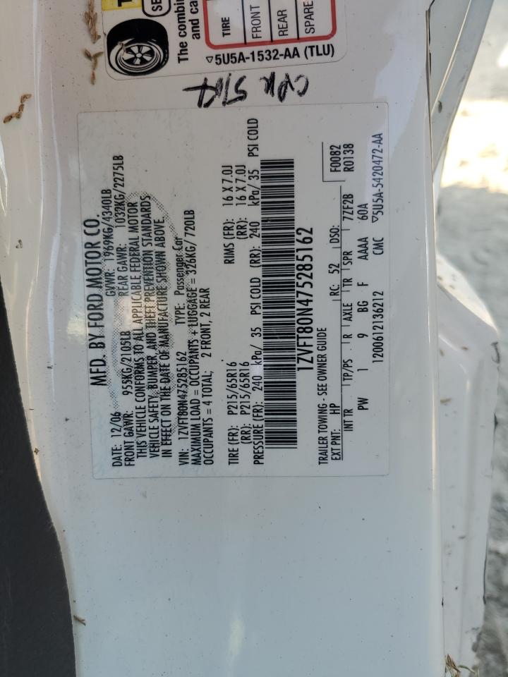 2007 Ford Mustang VIN: 1ZVFT80N475285162 Lot: 84763705