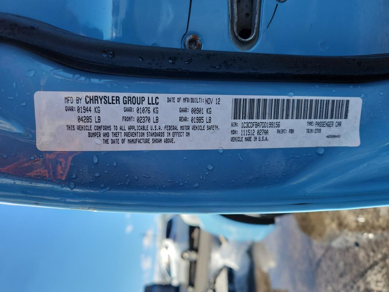 2013 Dodge Dart Sxt VIN: 1C3CDFBA7DD199156 Lot: 92725065