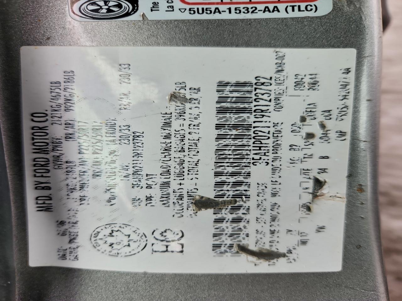 2009 Ford Fusion Sel VIN: 3FAHP02119R123782 Lot: 94312335