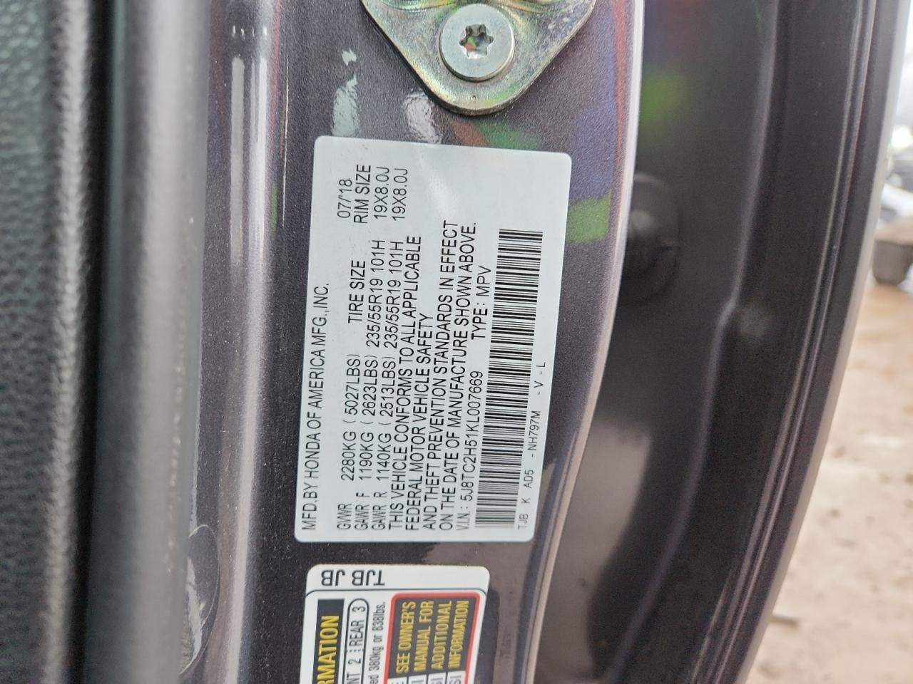 2019 Acura Rdx Technology VIN: 5J8TC2H51KL007669 Lot: 92589165