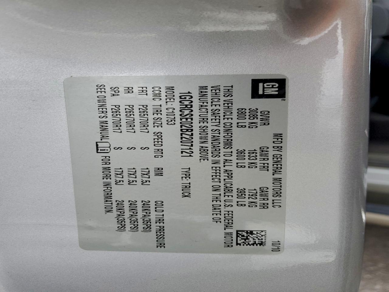 2011 Chevrolet Silverado C1500 Lt VIN: 1GCRCSE02BZ207121 Lot: 93911765