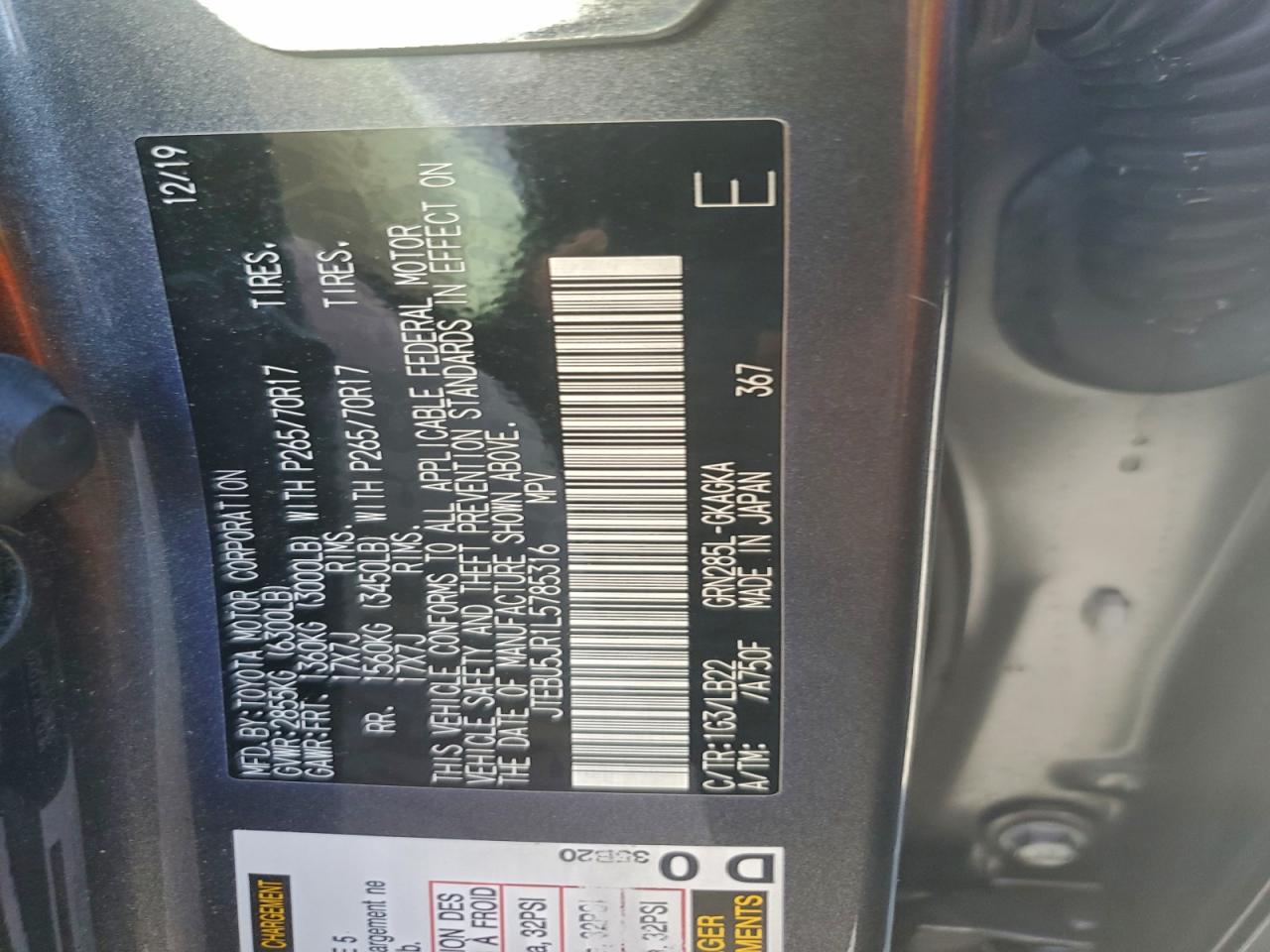 2020 Toyota 4Runner Sr5/Sr5 Premium VIN: JTEBU5JR1L5785316 Lot: 94193015